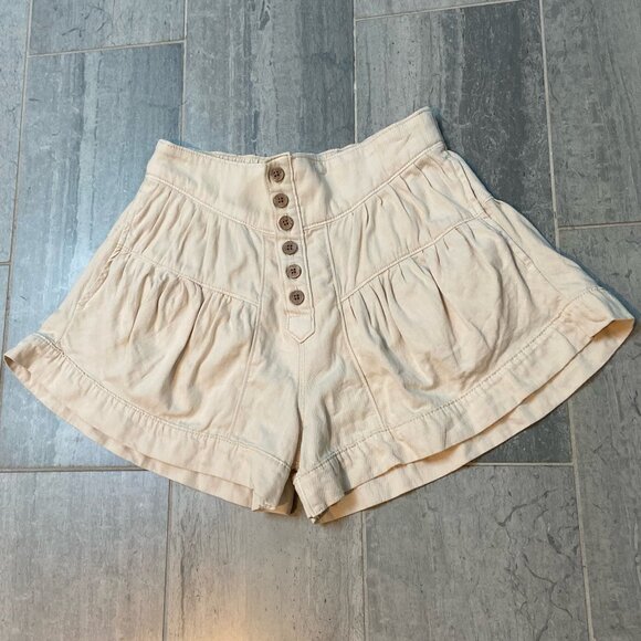 Free People We The Free Fleur High-Rise Flouncy Cotton Denim Shorts Cream Small - Picture 3 of 7